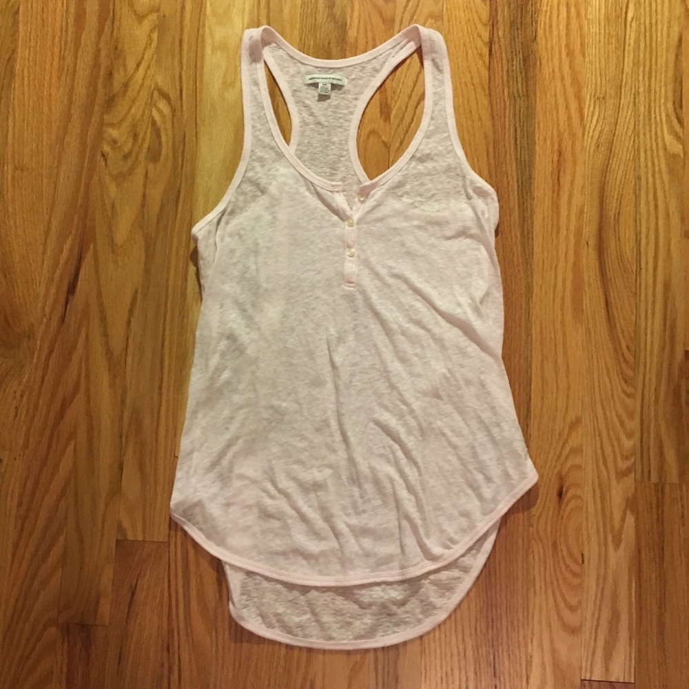 American Eagle Heathered Pink Henley Racer Back
